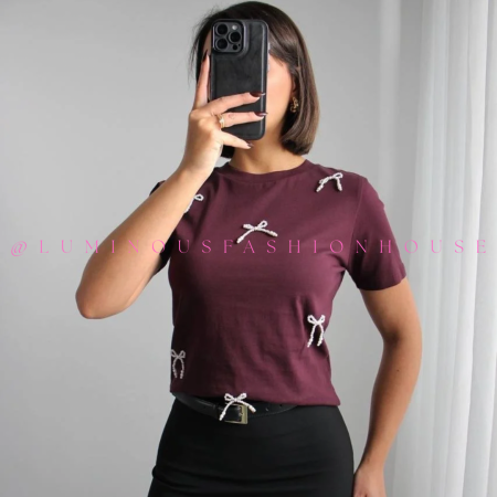 Burgundy Pearl Tie T-Shirt